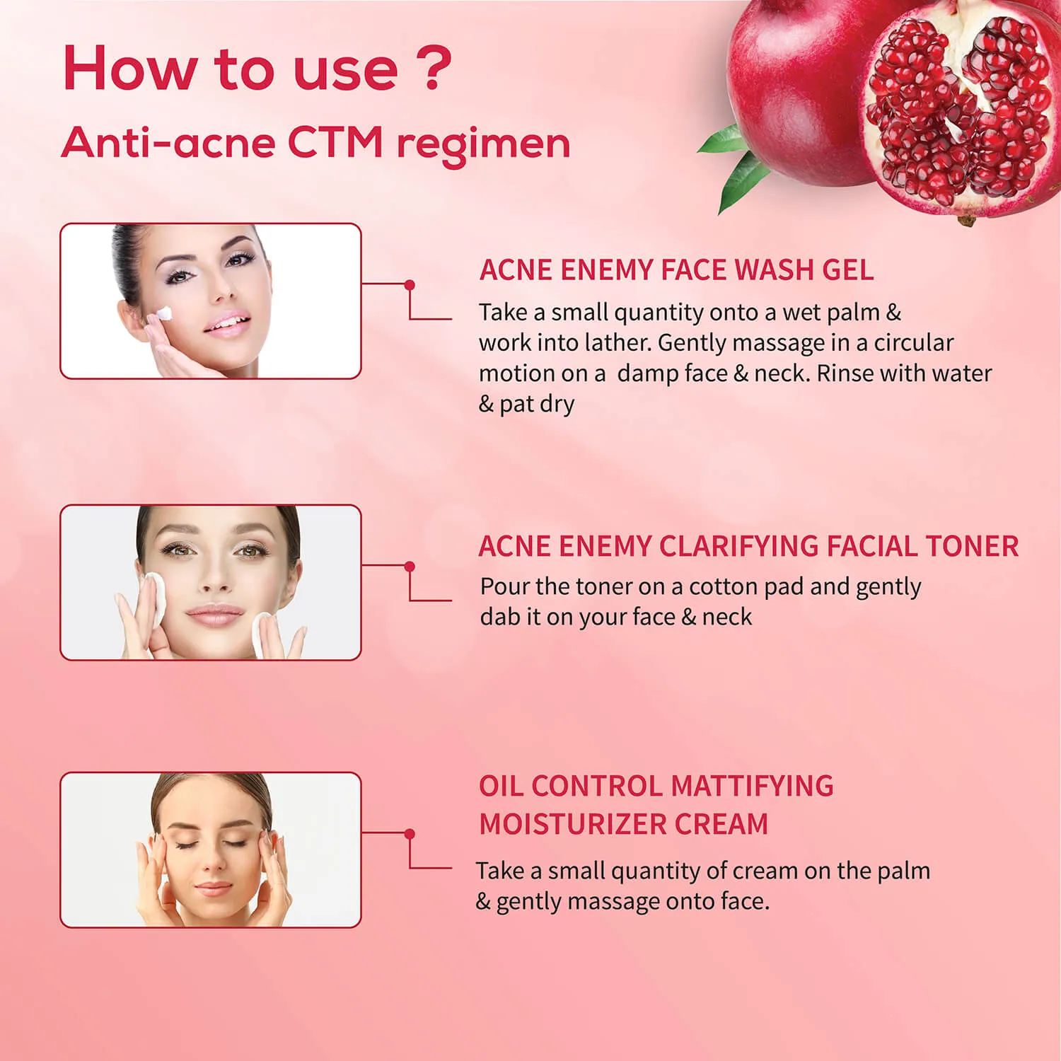 Anti Acne CTM Regimen | Acne face wash 100 ml , Acne Tonner 100ml Oil Control Cream 60g