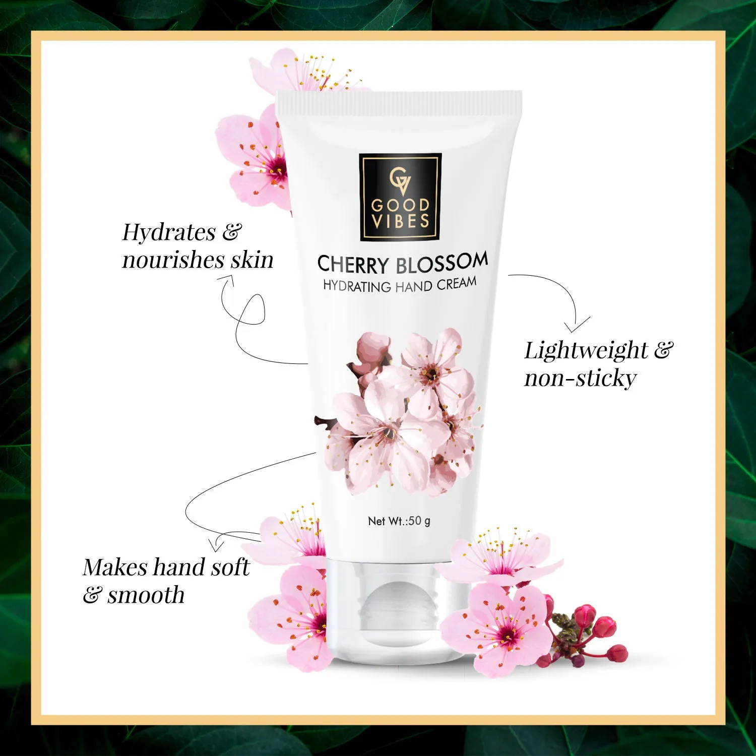 Good Vibes Cherry Blossom Softening Hand Cream | Hydrating, Lightweight, Moisturizing | No Parabens, No Sulphates, No Mineral (50 gm)