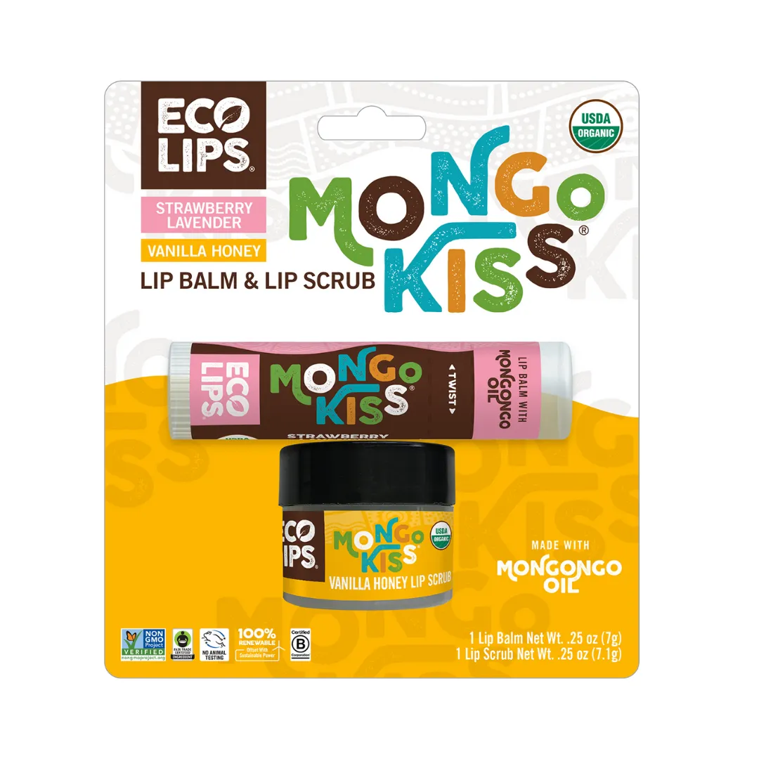 Mongo Kiss® Strawberry Lavender Organic Lip Balm   Vanilla Honey Sugar Lip Scrub Combo Pack